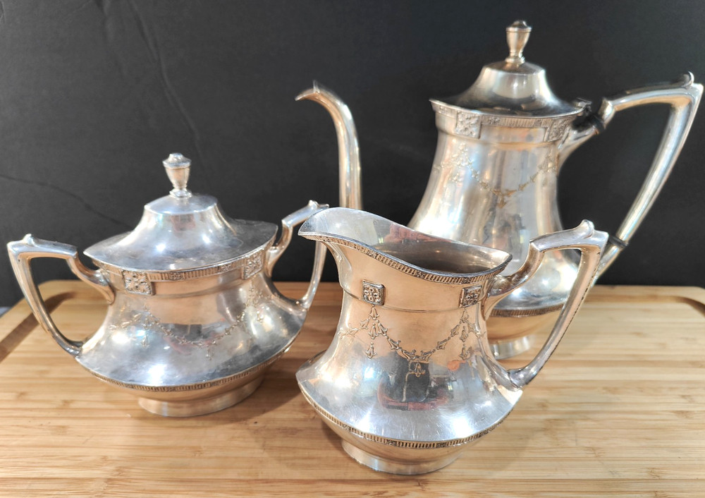 Vintage Silver Plate Coffee/Tea Service Set Art Deco Pattern