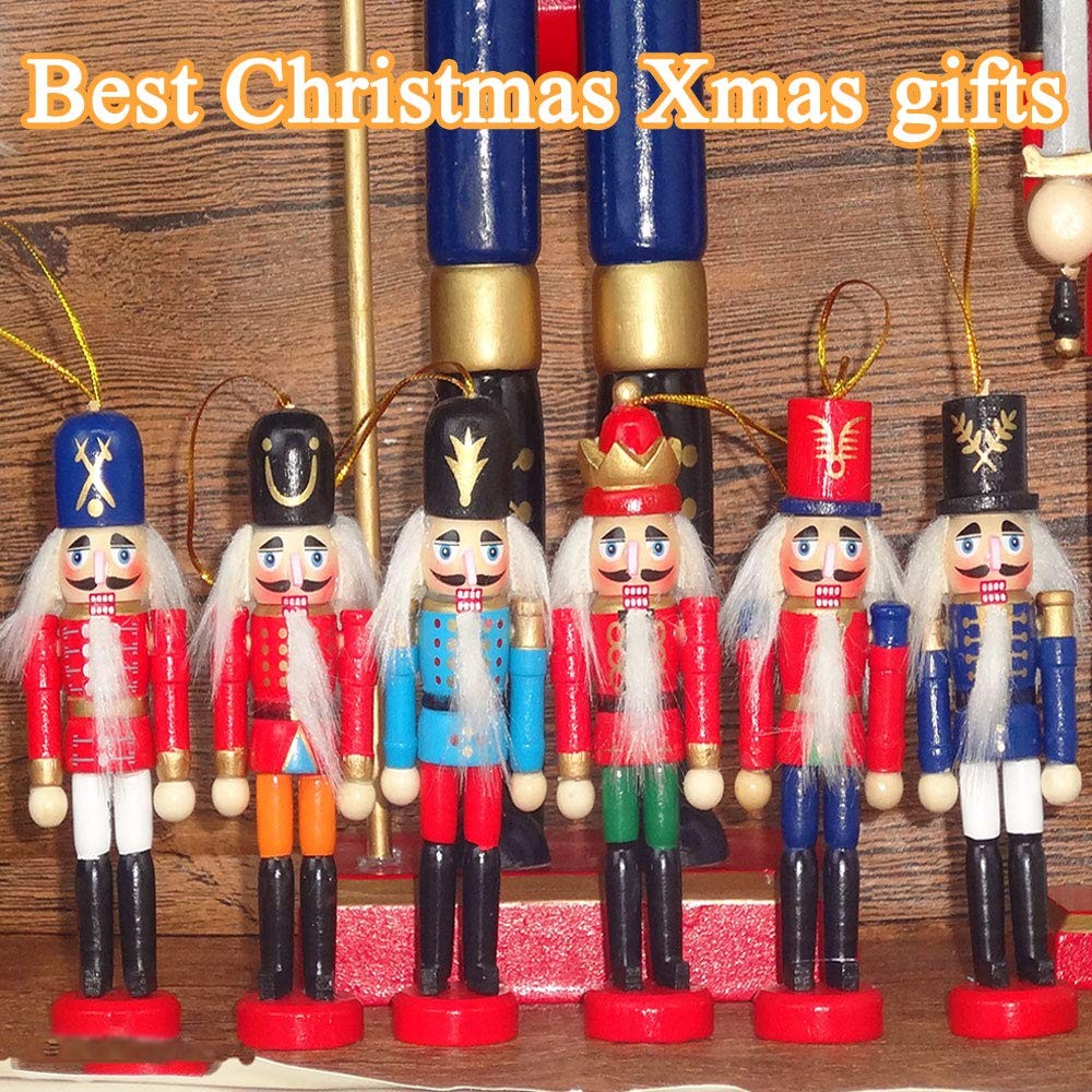 6 PCS Nutcracker Ornament Set Wooden Nutcracker Christmas Ornaments