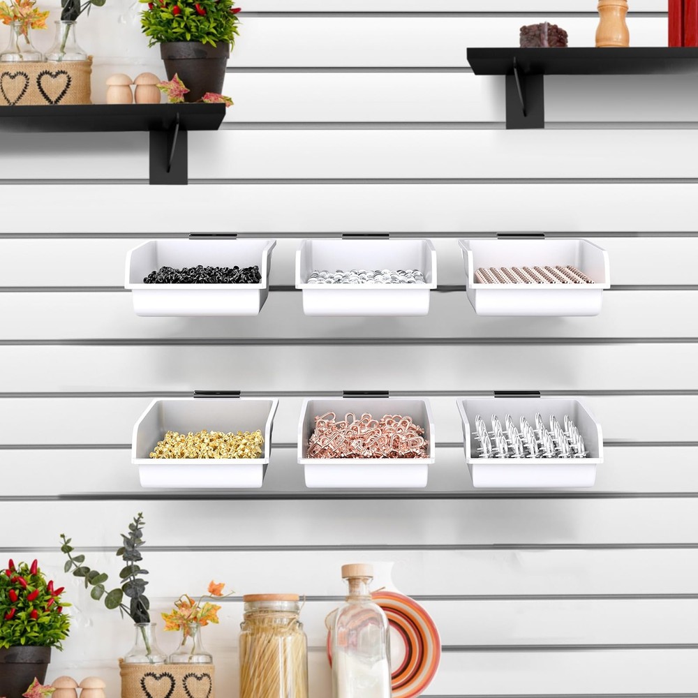 BeapTcely Slatwall Bins with Hooks Plastic Organizer White