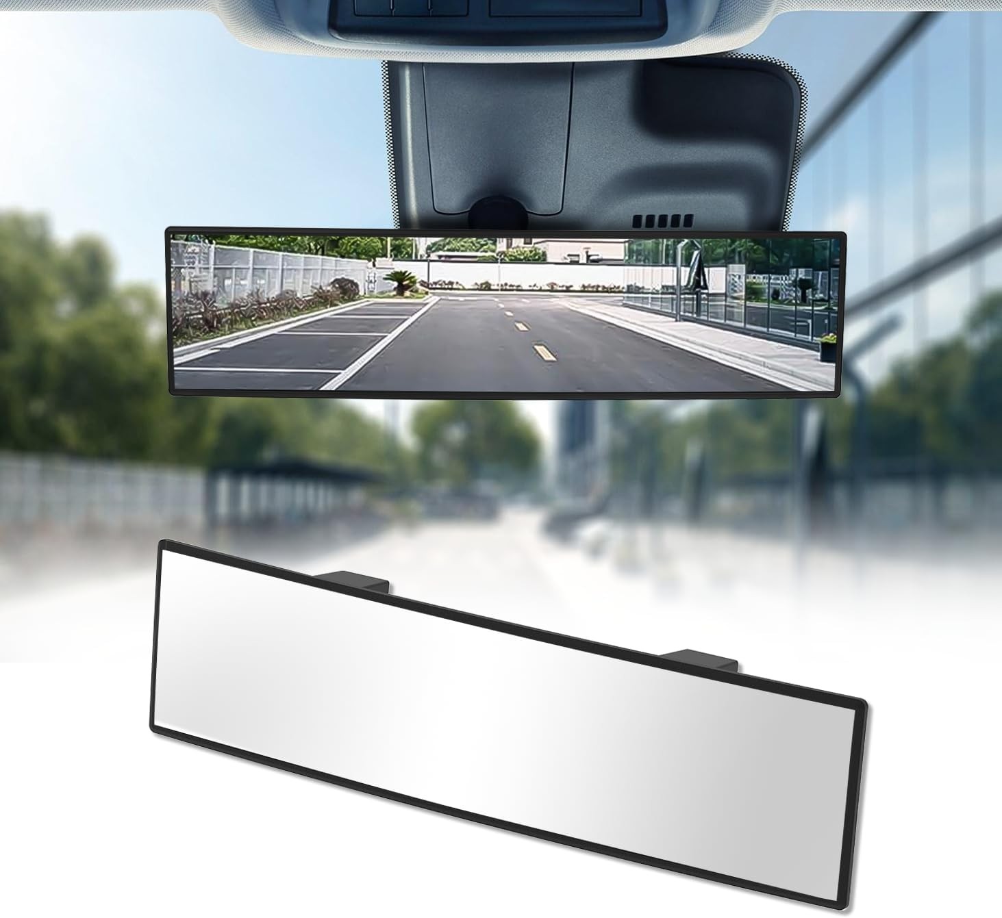 Rear View Mirror, Chrome Anti-glare Panoramic Rear Mirrors Universal 12 Inch Con