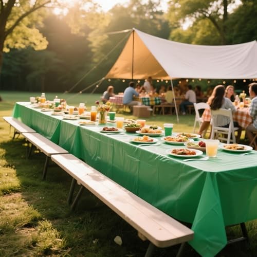 Green Plastic Table Cloth 2 Pack,54 X 108 Inch Rectangle-2 Pack D01 Green
