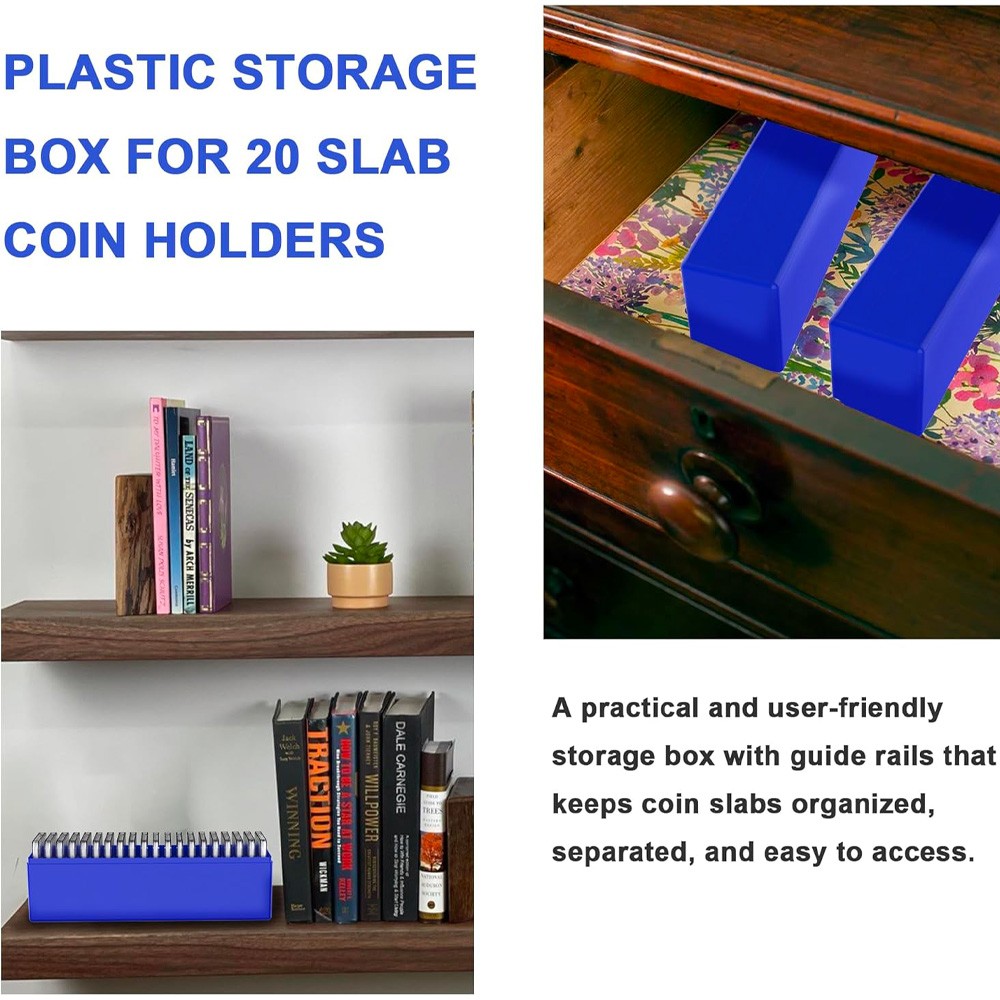 3 Pack Coin Slab Storage Box, 20 Slotted Case Plastic for Graded Coin Storage US