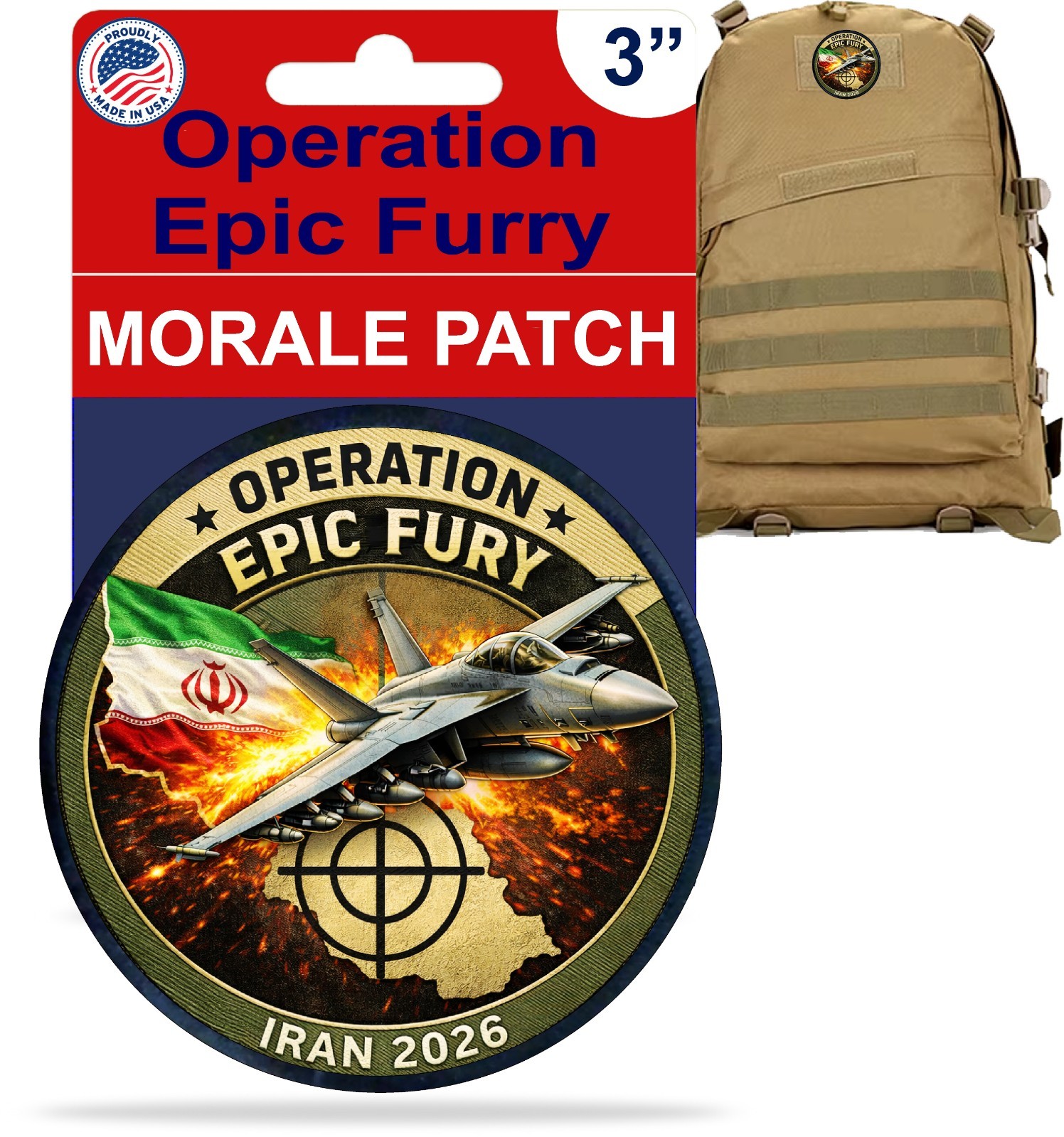 Operation Epic Fury Patriotic Morale Patch USA Israel UAE 3" tactical patch