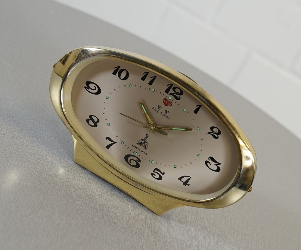 old Five Rams table clock alarm office clock desk clock manual winding vintag...
