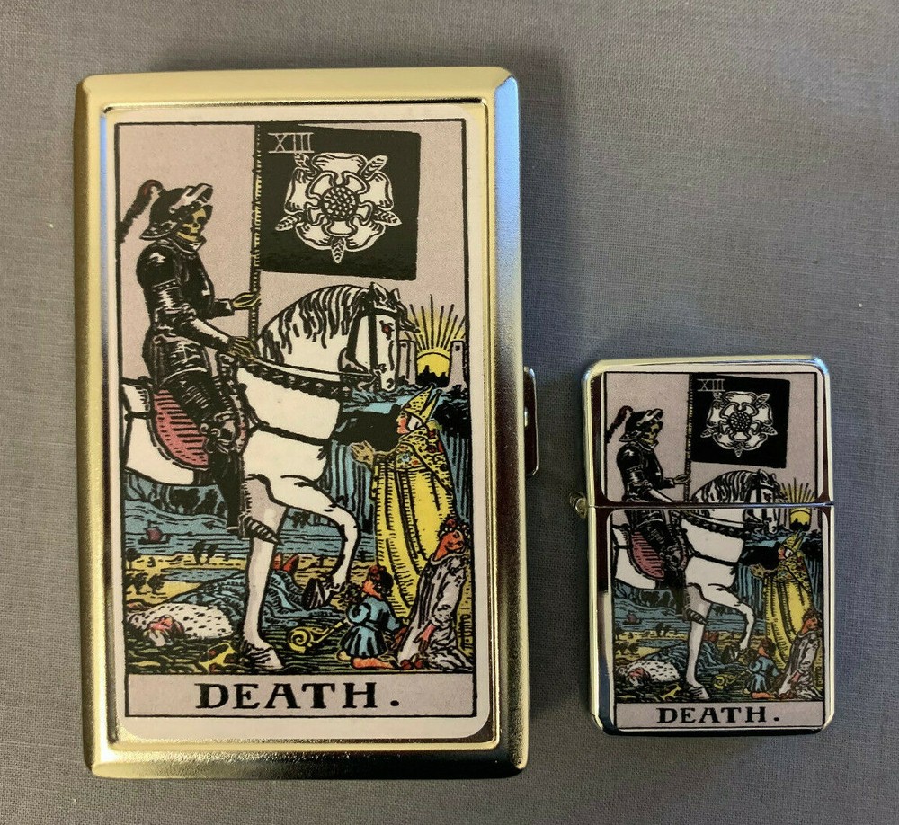 TAROT DEATH CIGARETTE CASE / WALLET & LIGHTER GIFT SET