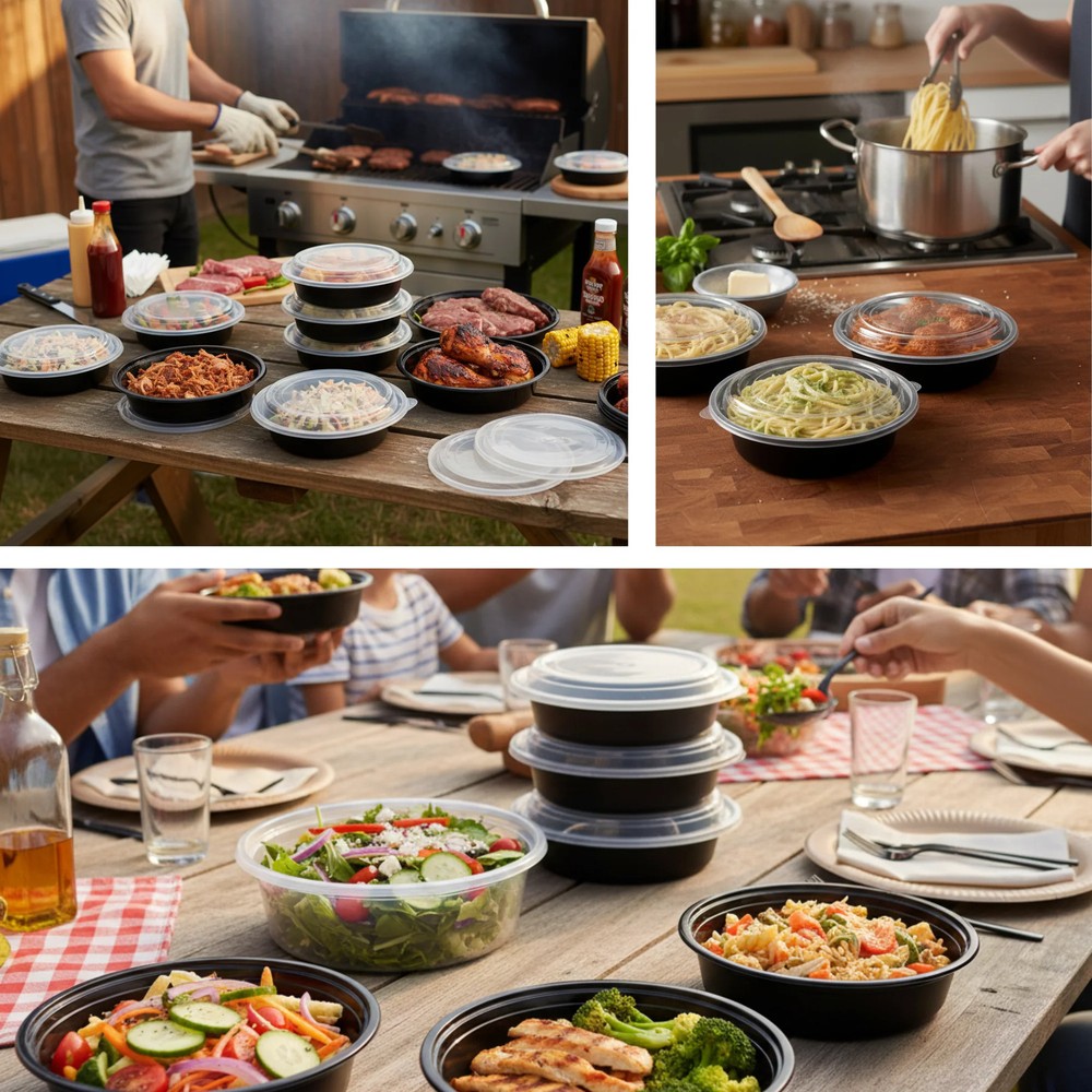 24oz Round Microwaveable Container with Lid, 150 Sets (50/6)