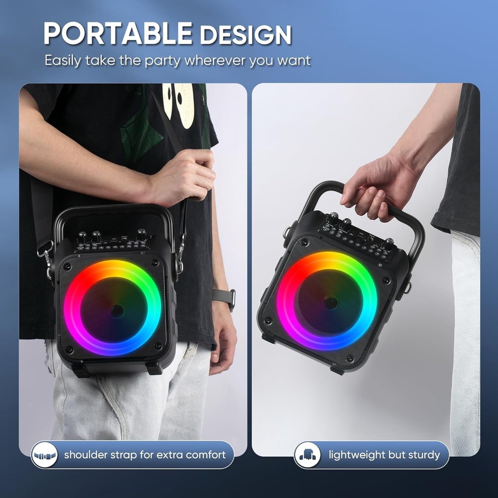 Karaoke Machine, Portable Bluetooth Speaker with 2 Wireless Microphones for A...