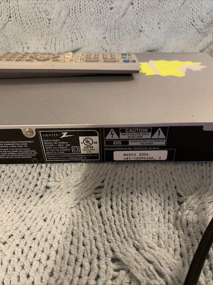 Zenith DVB412 DVD/CD Player Silver With Remote Progressive Scan