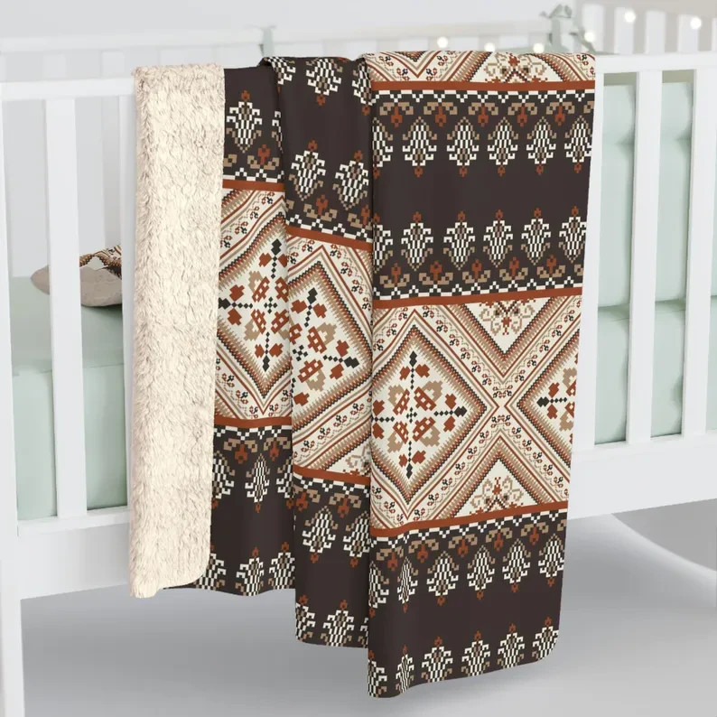 Brown Palestinian Geometric Pattern Cozy Blanket