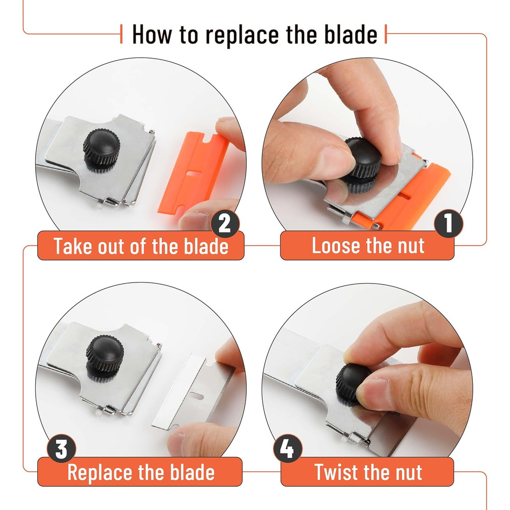 Bates- Long Handle Razor Blade Scraper, Razor Scraper with Extra 10 Metal & 10 P