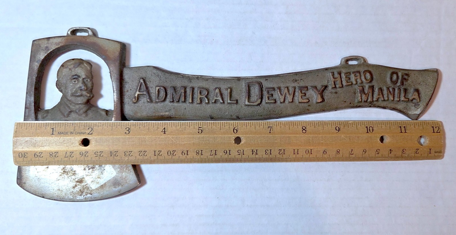 1898 Admiral Dewey Hero of Manila, cast iron souvenir axe hatchet SAW