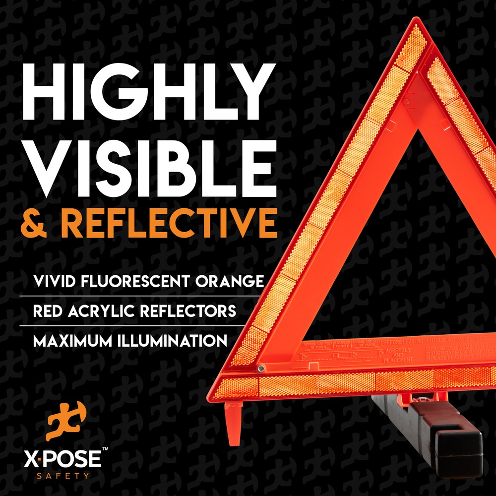 Reflective Emergency Triangles 3 Pack - Roadside Car Safety and Warning Tool