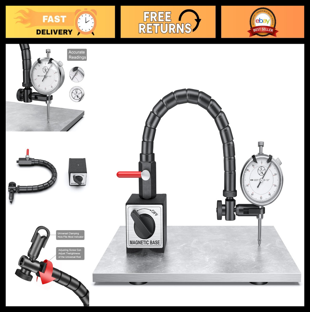 0-1'' Dial Indicator with Magnetic Base & Flex Arm - Precision Measurement Tool