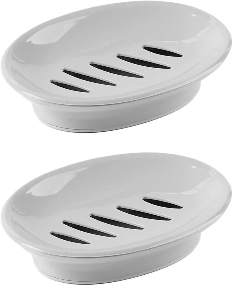 WYOK 2-Pack Soap Dish with Drain Plastic Sponge Holder Easy Cleaning Grey