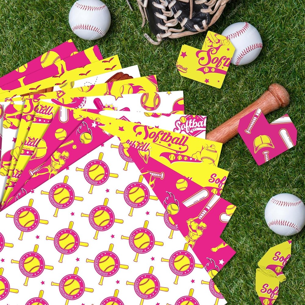 24 Sheets Softball Scrapbook Paper Pack - Double-Sided 12"x12" Design