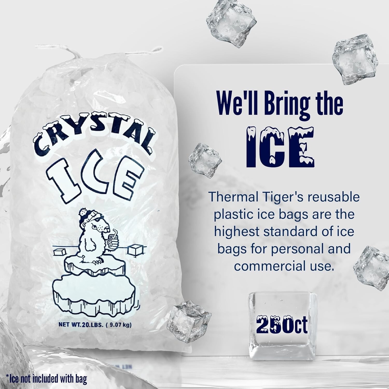 Ice Bags w/ Drawstring 8-20lb (250-500ct) Durable Leak-Proof Freezer Storage Bag