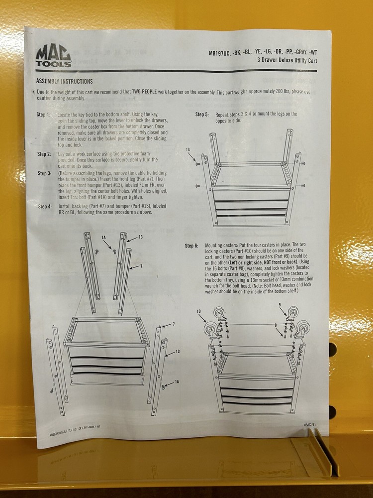Mac Tools - Yellow Bottom Shelf For MB197UC Utility Cart
