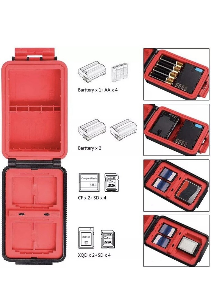 LENSGO Camera Battery Memory Card Case, Hard Protector Case Red