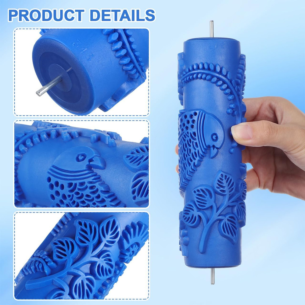 7'' Decorative Rubber Paint Roller with Design Patterns for DIY Wall...