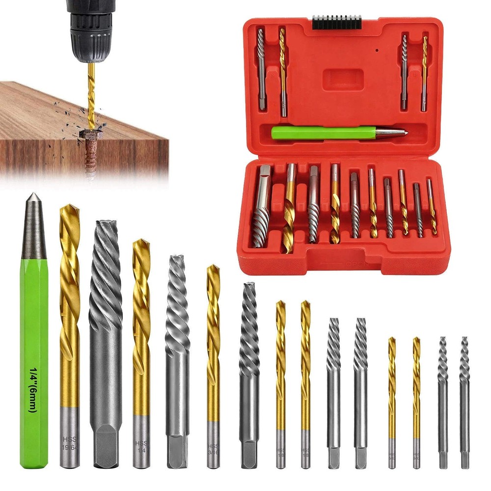 Screw Extractor Kit with CR-MO Extractor Tools & Reverse Bits for Industrial Use