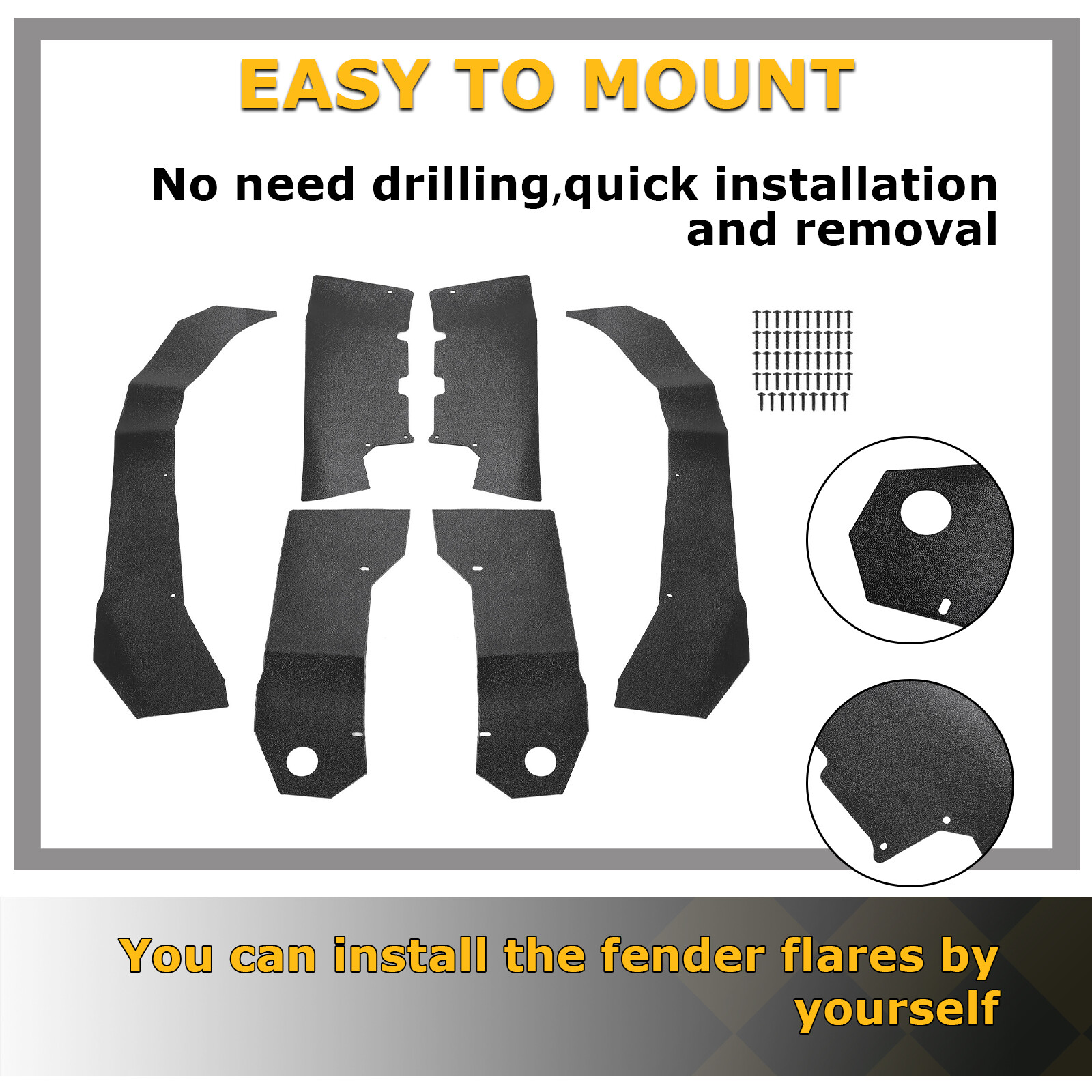 6PCS Fender Flares Overfenders For Yamaha Wolverine RMAX2 1000 2021-2024 Black