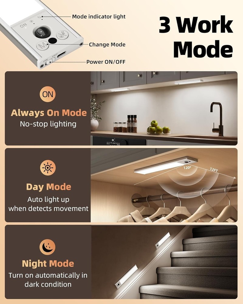 Under Cabinet Lights, LED Motion Sensor Closet Lights, Wireless - 2 Pack