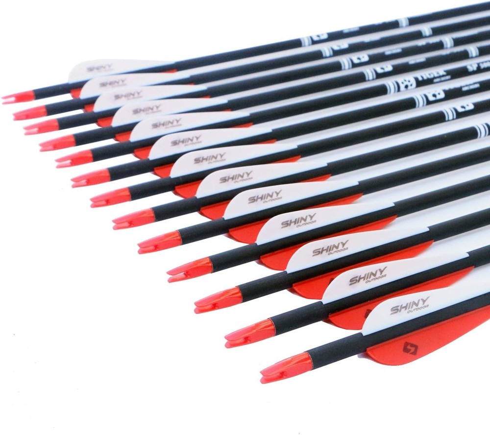 Red & White 30-Inch Carbon Arrows - Removable Tips for Target Practice, 12 Pack