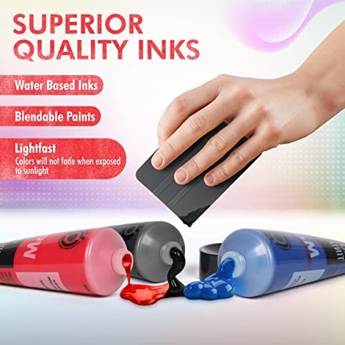 Screen Printing Kit with Reusable Frame, Squeegee & 3 Inks - Beginner's Silk Scr