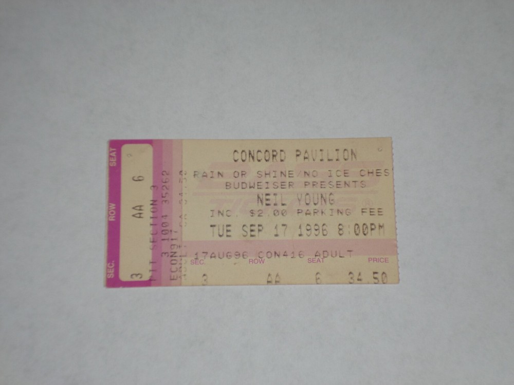 Neil Young  Sponge Concert Ticket Stub-1996-Concord Pavilion-Concord,CA