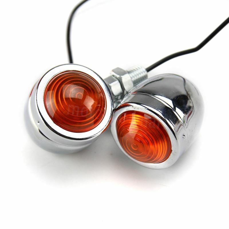 2X 12V Chrome Motorcycle Turn Signals Mini Bullet Blinker Amber Indicator Lights