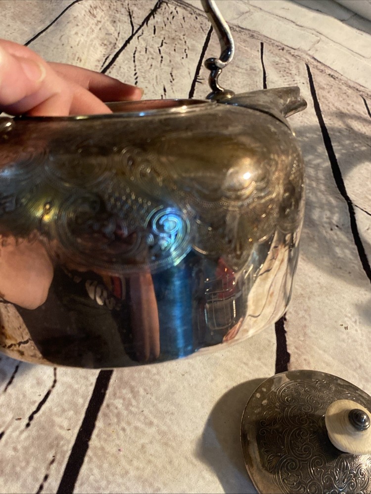 England Silver Plated Tea Kettle Pot With Warmer Base Antique