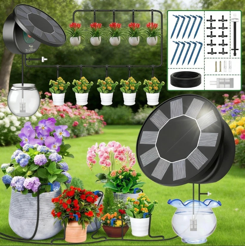50FT Solar Automatic Drip Irrigation System Kit Plant Watering Timer  Garden
