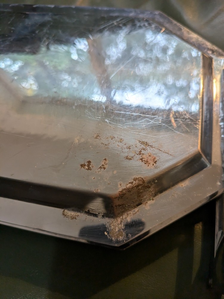 Vintage Large Chrome Cake Stand - Neatly Folding Compact - Engine Turned Pattern