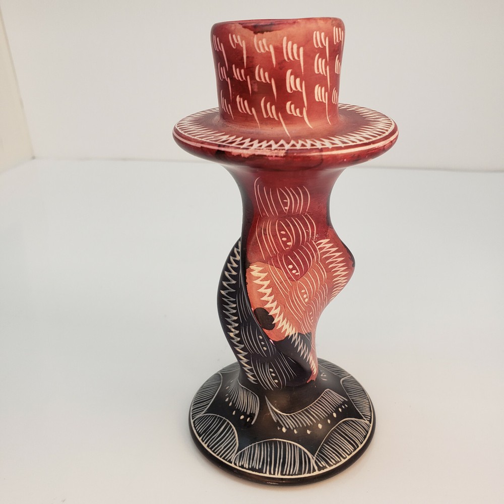 Carved Stone Candlestick Holder Twisted Signed Unique