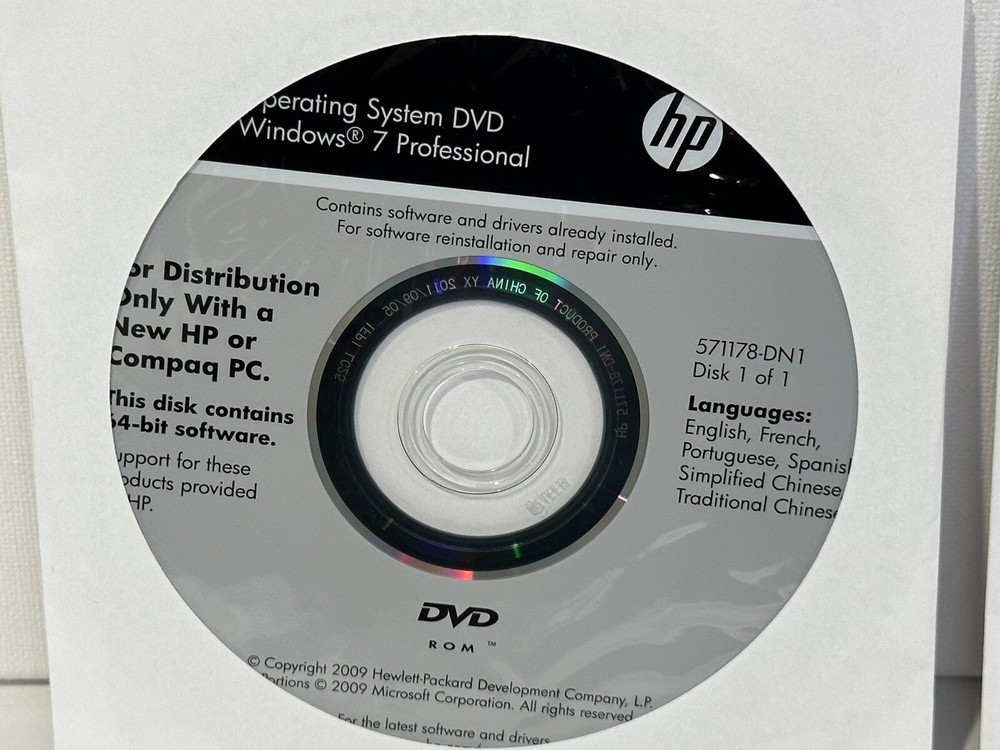 New Sealed HP Compaq Operating System Windows 7 Pro Application Driver DVD 64bit
