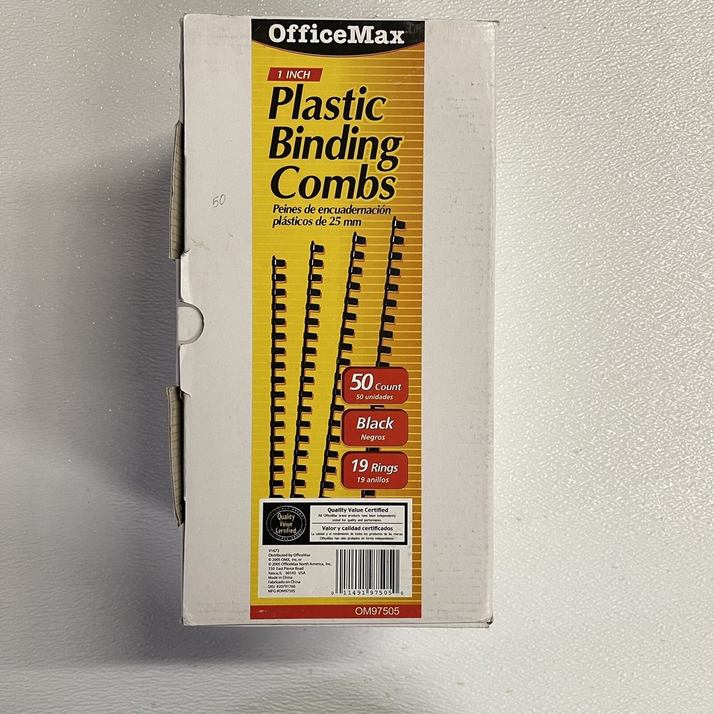 OfficeMax Plastic Binding Combs, 1", Black, 44 Ct Box, NEW-OPEN BOX