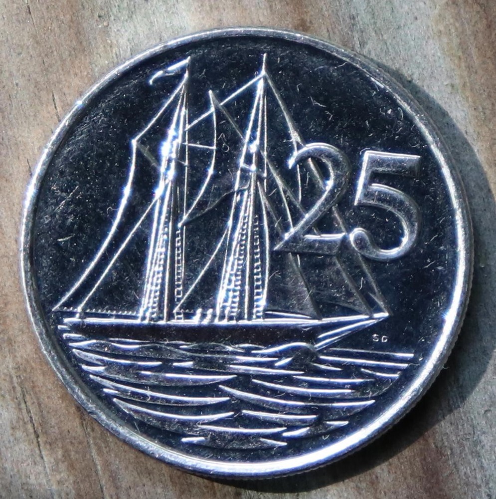 2017 Cayman Islands 25 Cent Coin Sailing Ship Looks Proof