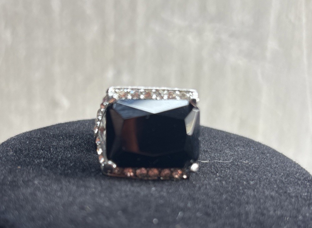Silver Ring with Large Black Square Stone