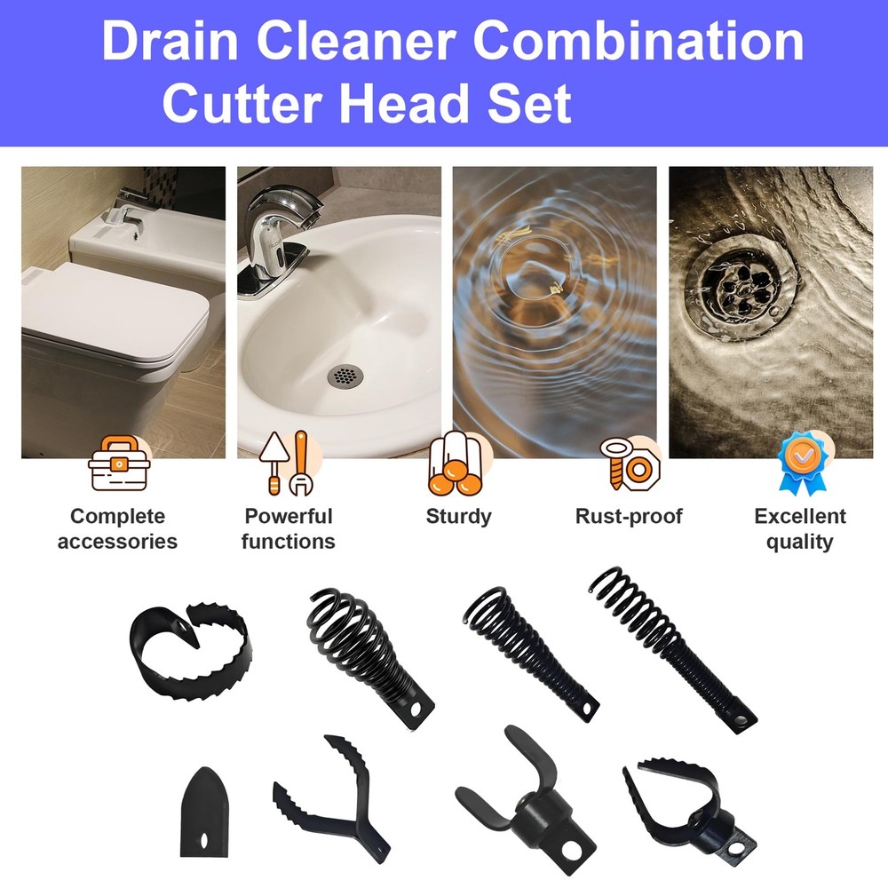 Drain Snake Drill Attachment Cleaner Combination Cutter Head Root Machine 5/16"