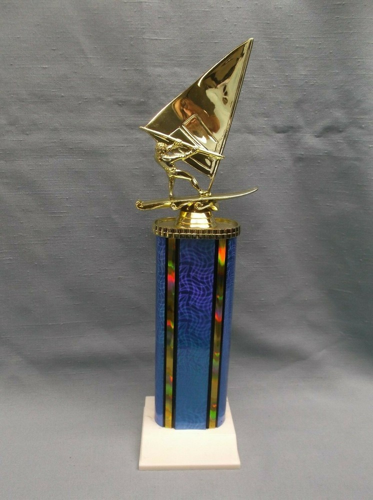 wind sail trophy blue column weighted white base