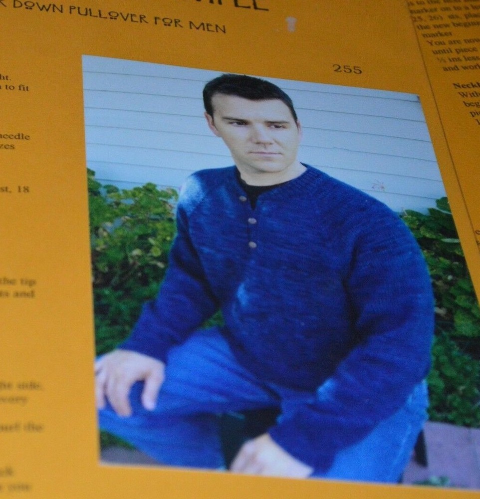 Knitting Pure & Simple Pattern 255 Men Neck Down Henley 42-58"