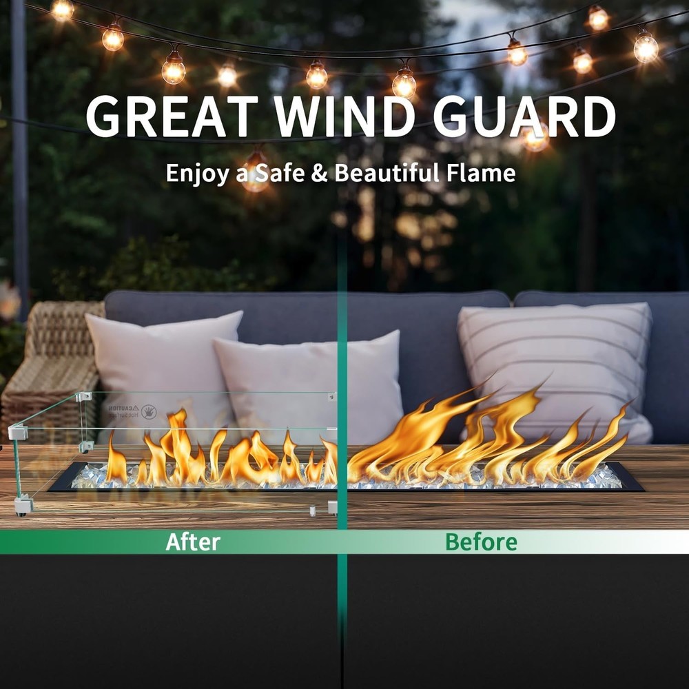 Fire Pit Wind Guard - 41.5" x 11.5" x 6" Rectangular for Outdoor Fire Pit Table,