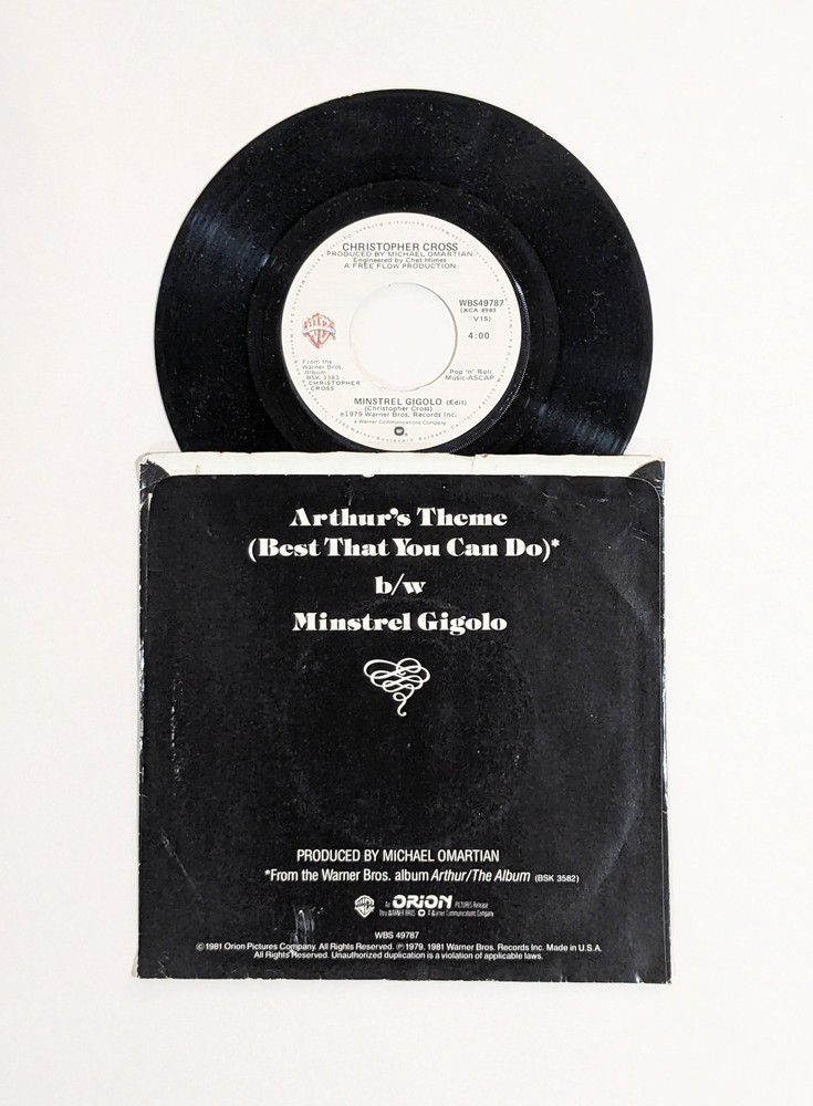 Christopher Cross SIGNED 7" RECORD SINGLE Arthur's Theme AUTOGRAPH coa