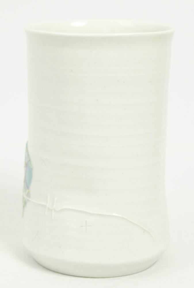 1982 Abstract Design Blue Purple White Signed Ceramic Vase