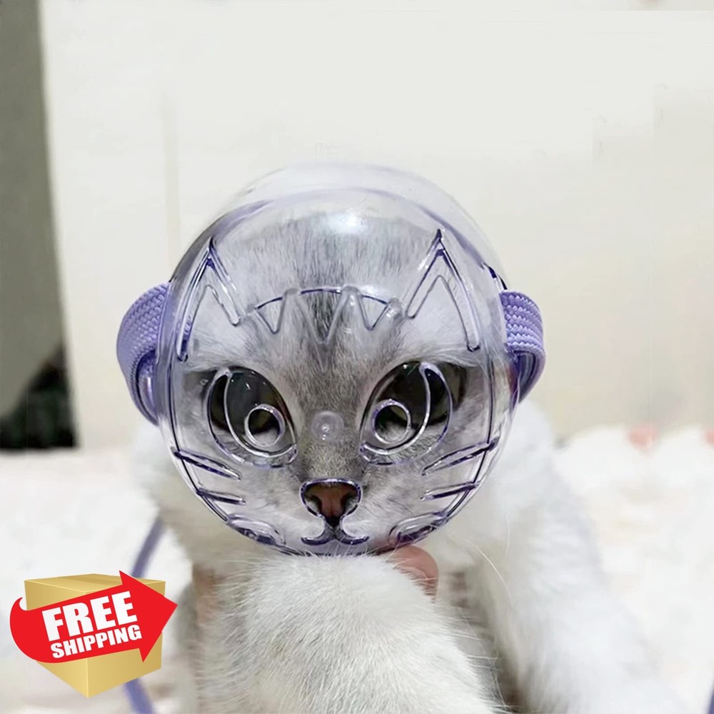 Transparent Cat Grooming Muzzle Breathable Adjustable Head Cover