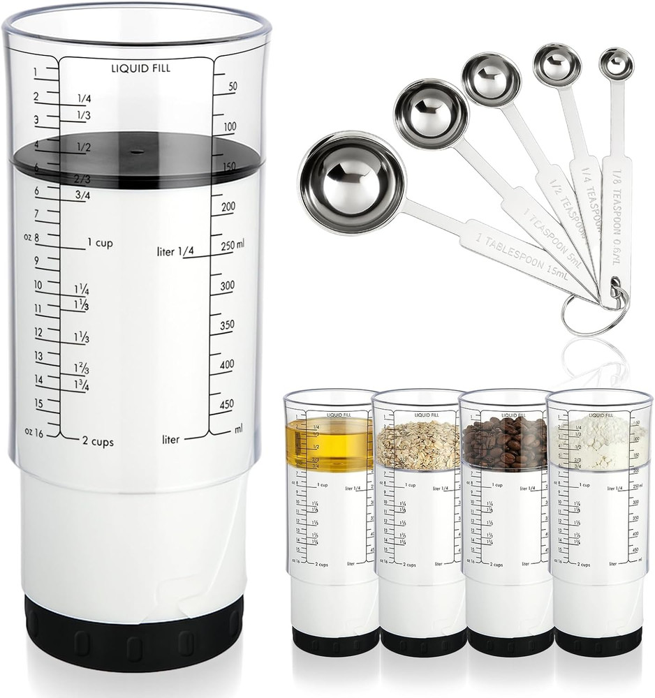 6 Pcs Adjustable Measuring Cup Set Include 2 Cup Measuring Cups 5 Pcs Measuring
