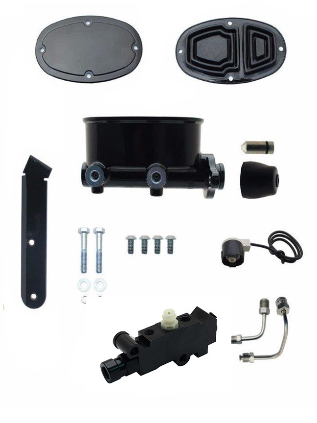 Blacked Out 1" Bore Black Oval Master Cylinder & Proportioning Valve Kit