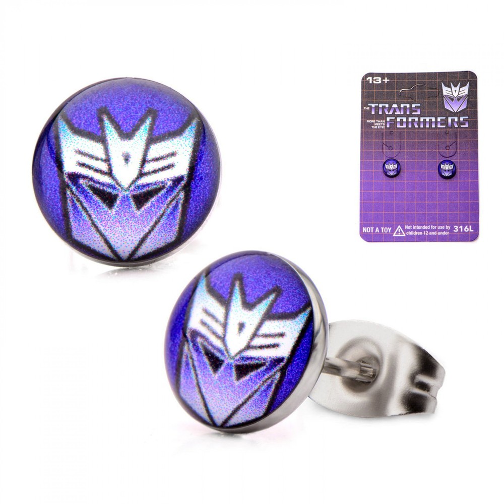 Transformers Decepticon Symbol Stud Earrings Purple