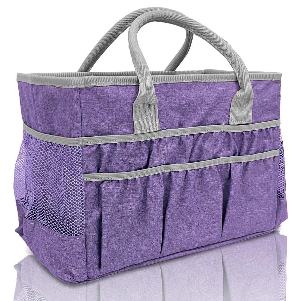 Craft Organizer Tote Bag – Craft Caddy with 2 Mesh Side Pockets & Front Elast...