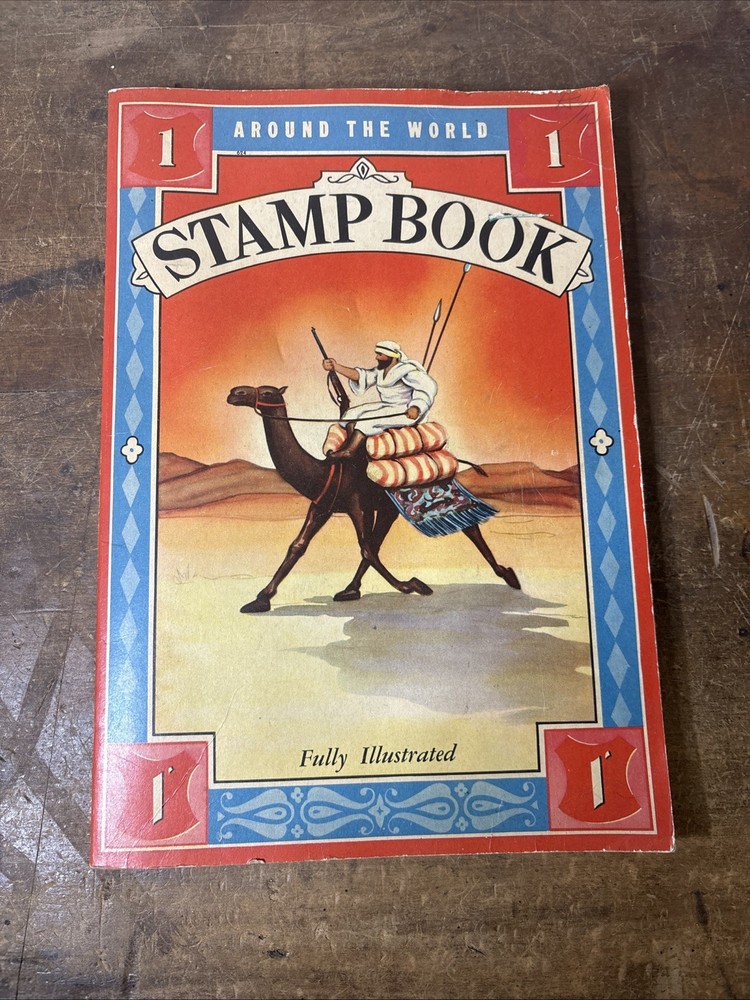 Vintage Around The World Stamp Book Fully Illustrated • Several Stamps Inside